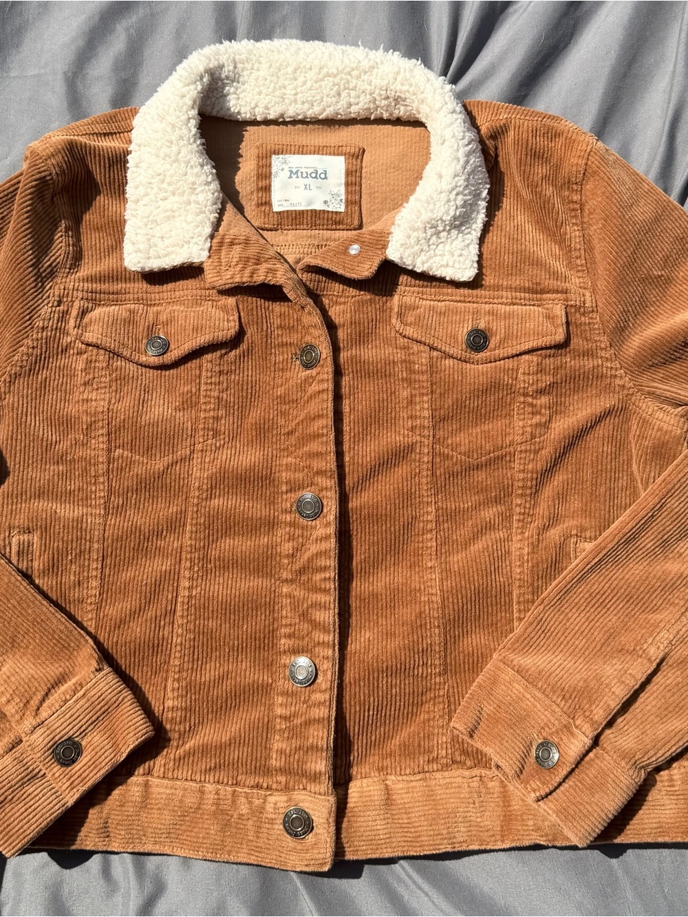 Mudd Women's Rust Corduroy Jacket with Cream Sherpa Collar